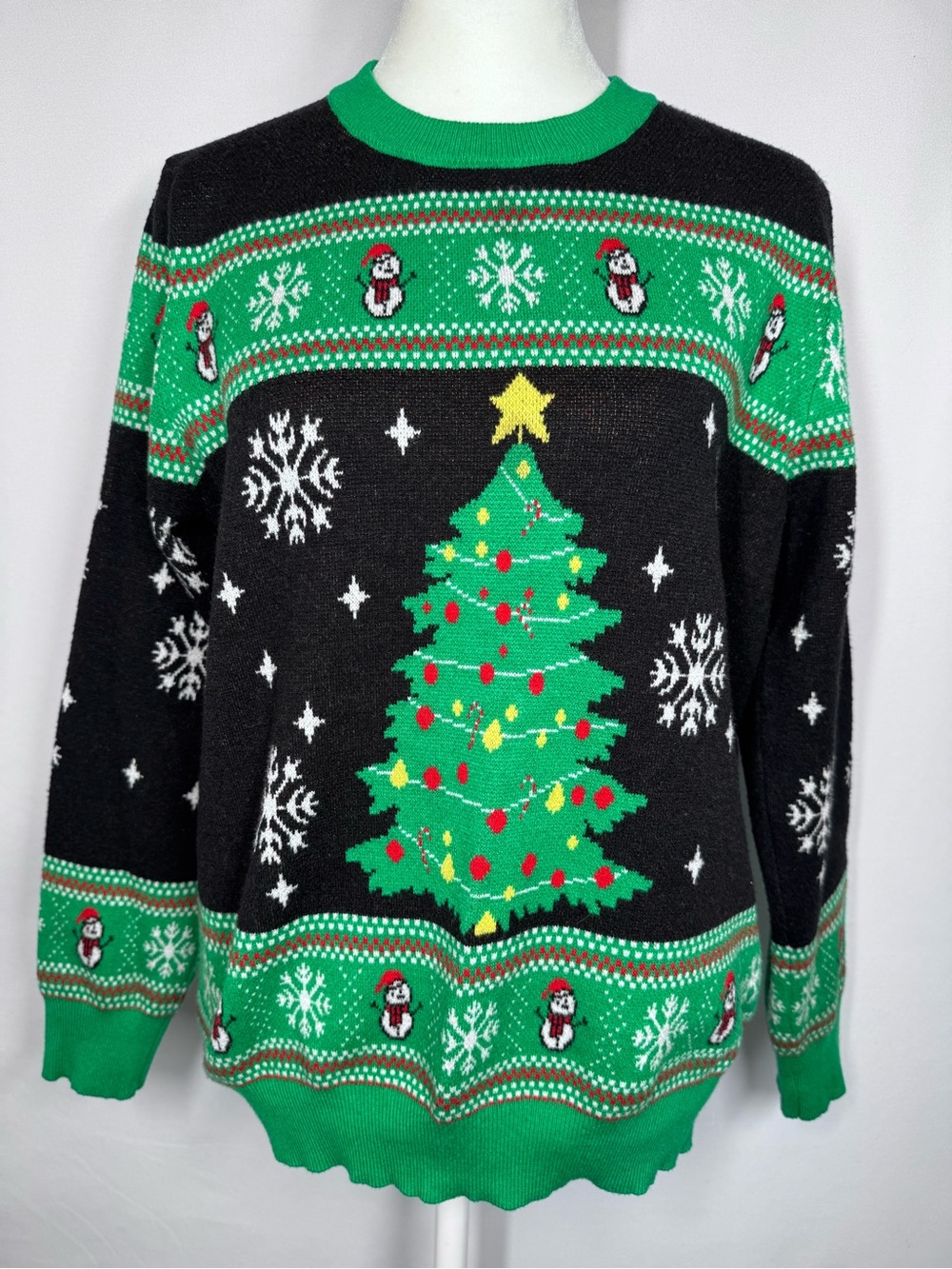 ❤️3/$30 Christmas Ugly Christmas Tree Sweater Womens Black Green - Size M